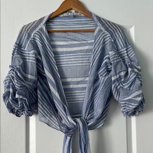 Lovers + Friends Blue and White Bow Blouse Size XS
